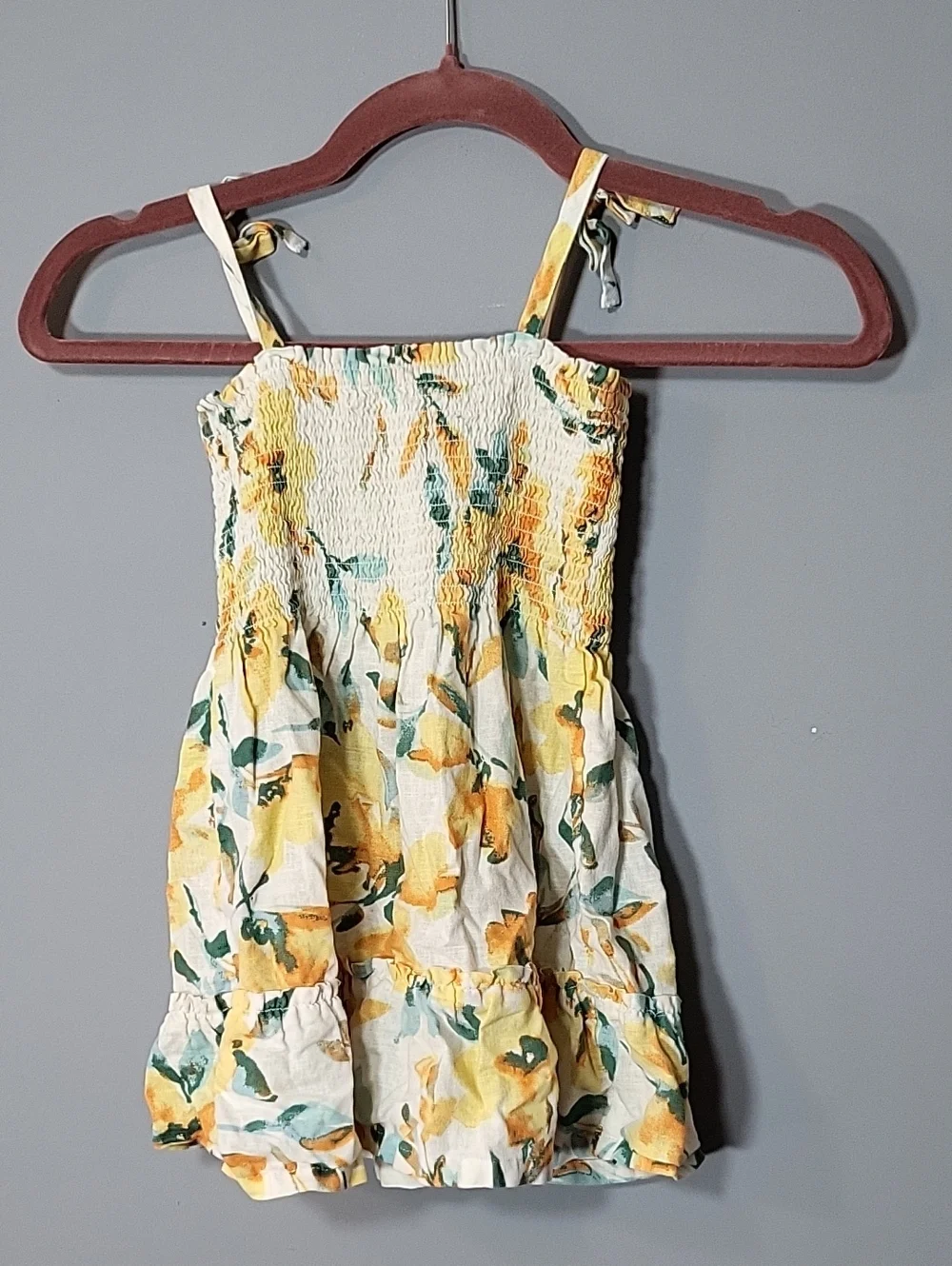 GAP Baby Size 4 Yr Toddler Natural Fabrics Yellow Floral Smocked Sundress Girls